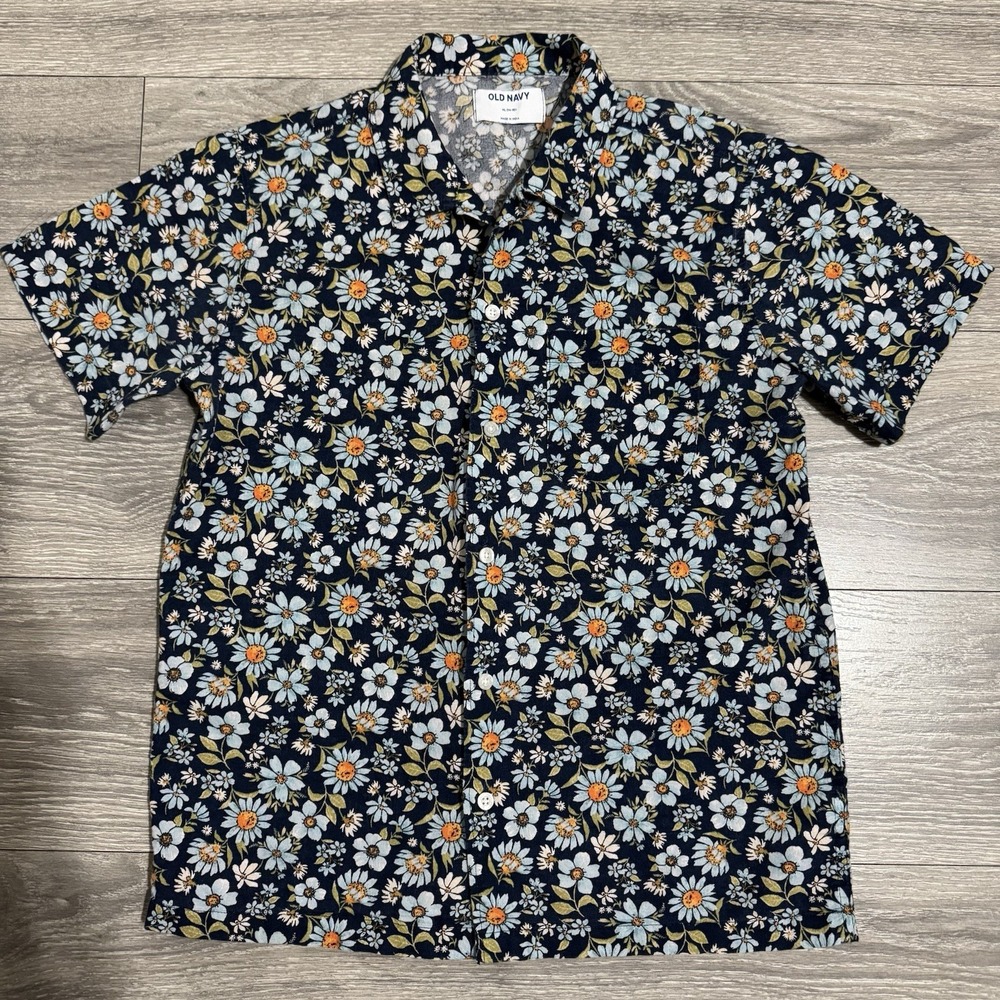 Kids Old Navy 100% Cotton Linen Short Sleeve Button Up Shirt XL 14-16 Floral